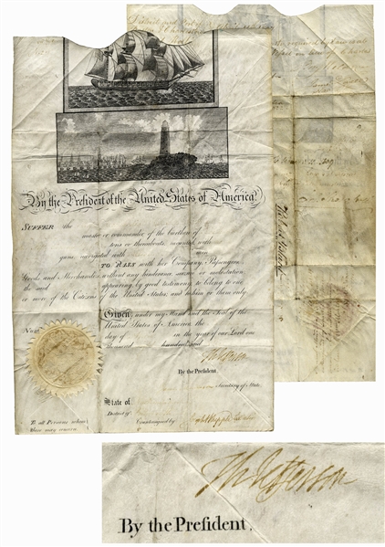 Thomas Jefferson Ship's Papers Signed as President -- Countersigned by James Madison